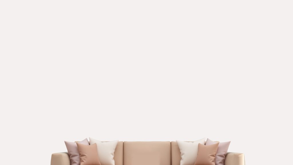 ピンクのソファーと白い壁