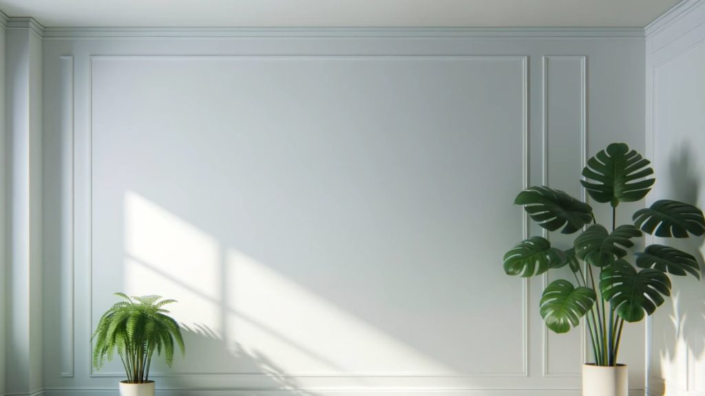 二つの観葉植物のある白い壁の部屋